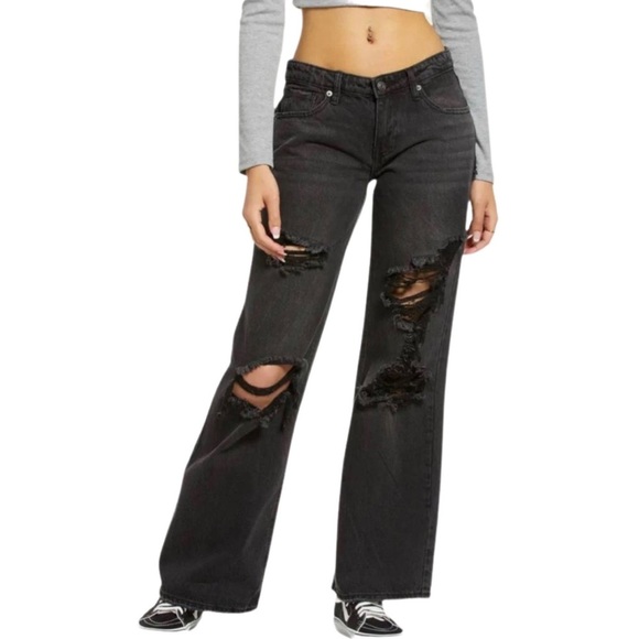 BP Women's Destroyed Wide Leg Jeans in Black Destroy Size 25 NWT - Picture 3 of 14